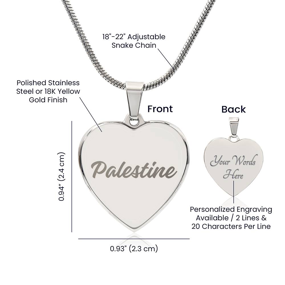 Palestine Engraved Heart Necklace